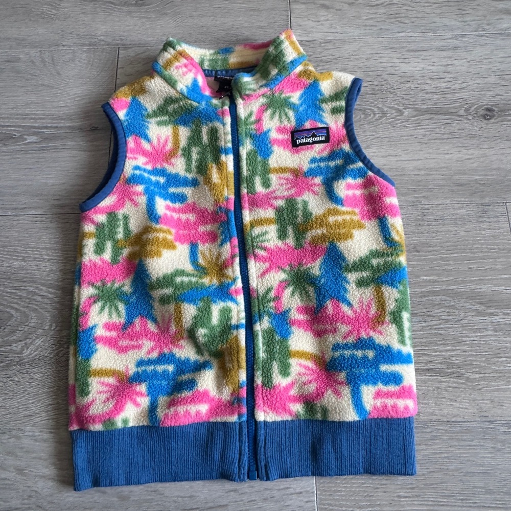 Patagonia Synchilla Fleece Vest Kids 4T Multi Color Palm Tree Print 61007